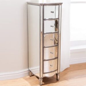 Elyssa Mirrored Chest 5 Of Drawers Narrow In Silver