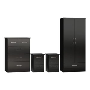 Mack Wooden Bedroom Set With 2 Doors Wardrobe Black Gloss Front