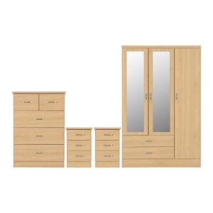 Mack Wooden Bedroom Set With 3 Doors Wardrobe In Sonoma Oak