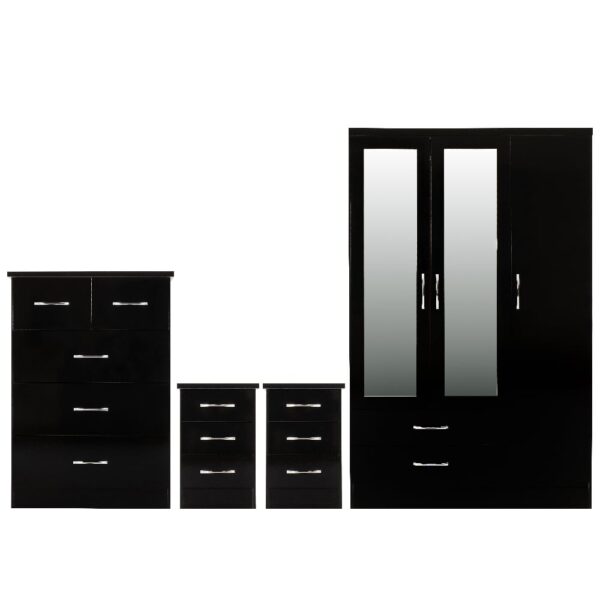 Mack Wooden Furniture Set With 3 Doors Wardrobe In Black Gloss