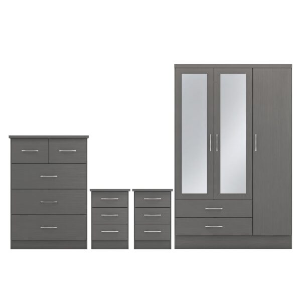 Mack Wooden Furniture Set With 3 Doors Wardrobe In Grey