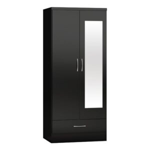 Mack Wooden Wardrobe With 2 Doors And Black Gloss Front