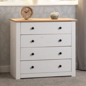 Pavia Chest Of 4 Drawers In White And Natural Wax