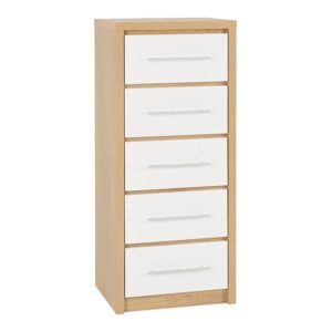 Samaira Wooden Narrow Chest OF Drawers In White High Gloss