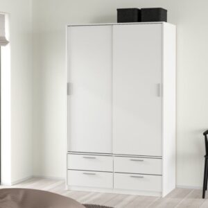 Lebanon Wooden Wardrobe With 2 Sliding Doors 4 Drawers In White