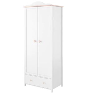 Lenoir Kids Wooden Wardrobe With 2 Doors 1 Drawer In Matt White