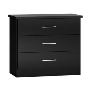 Mack Wooden Chest Of 3 Drawers With Black Gloss Front