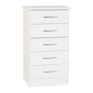 Mark Narrow Oak Wooden Chest Of 5 Drawers With White Gloss Front