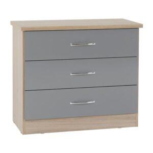 Mark Wooden Chest Of 3 Drawers With Grey Gloss Front In Oak