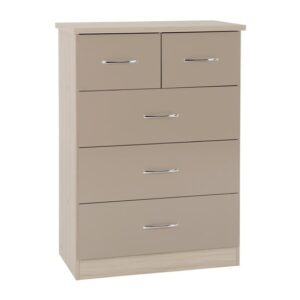 Mark Wooden Chest Of 5 Drawers With Oyster Gloss Front In Oak