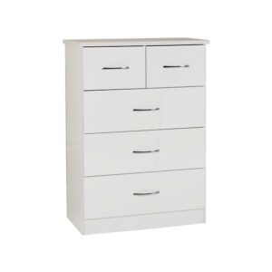 Mark Wooden Chest Of 5 Drawers With White Gloss Front In Oak