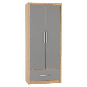 Samaira Wooden Wardrobe With 2 Door And Grey Gloss Front In Oak