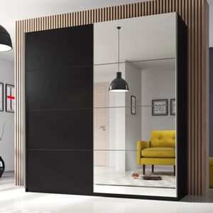 Biella Wooden Wardrobe 2 Sliding Doors 200cm In Matt Black