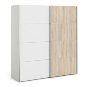 Dcap Wooden Small Wardrobe With 2 Sliding Doors In White Oak