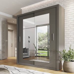 Ionia Wooden Wardrobe 180cm With 2 Sliding Doors In Matt Grey