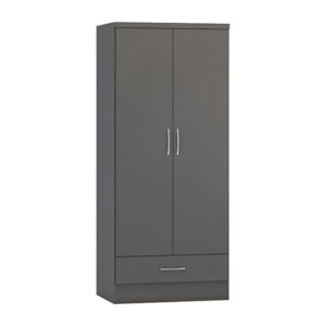 Mack Wooden Wardrobe With 2 Doors 1 Drawer In Grey