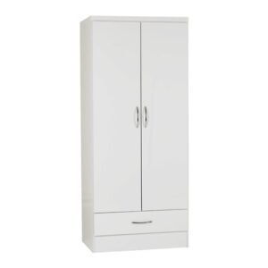 Mark Oak Wooden Wardrobe With 2 Doors White Gloss Front