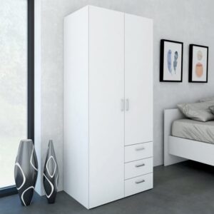 Scalia Wooden Small Wardrobe With 2 Doors 3 Drawers In White