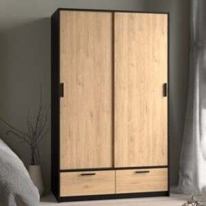 Liston Wooden Wardrobe With 2 Doors 2 Drawers In Black And Oak