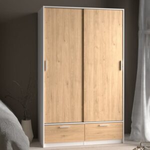 Liston Wooden Wardrobe With 2 Doors 2 Drawers In White And Oak