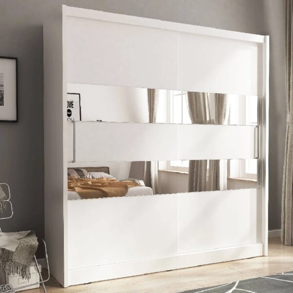 Mack 200cm Mirrored Wardrobe With 2 Sliding Doors In Matt White